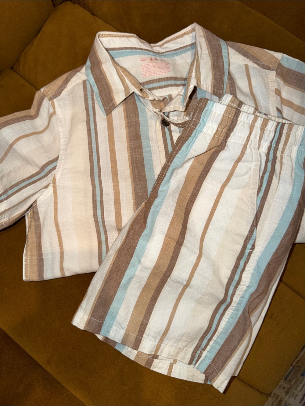 Cat & Jack Brown, White & Light Blue Striped Kids Matching Set